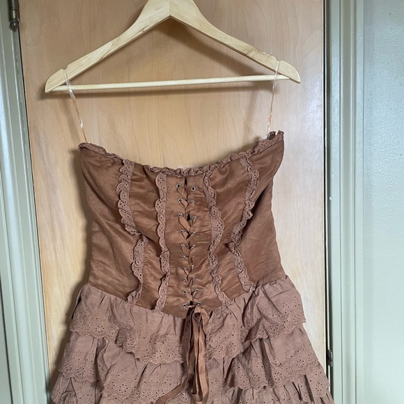 Uno Core Brown Lace-Up Corset Look Medium Top - Picture 1 of 2